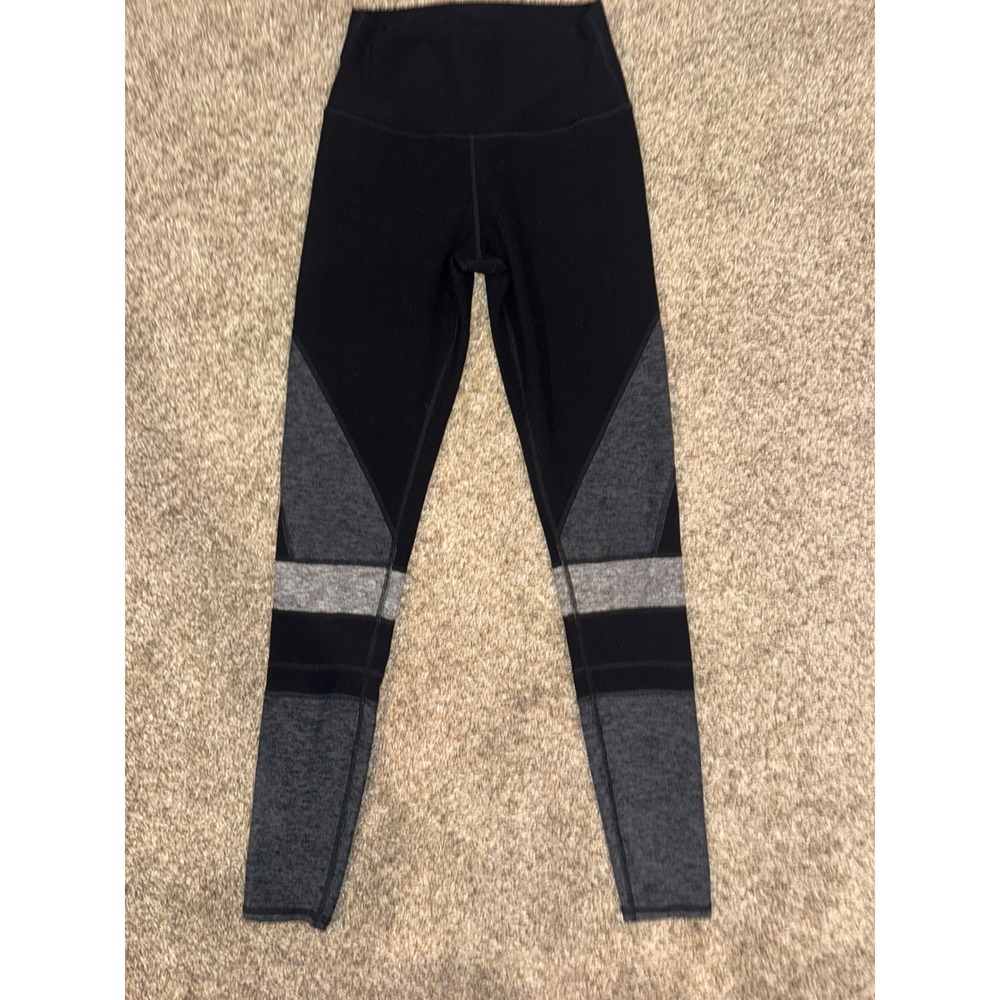 Alo Yoga Womens High Waist Colorblock Leggings Black Grey Stripe XS RN87370